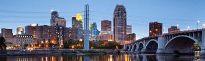 Minneapolis skyline by Mississippi River